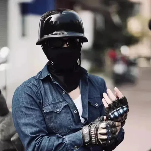 Vista 2 de Casco de motocicleta de estilo alemán con certificación DOT, casco retro de ABS ligero para adultos, casco de media cara estilo vintage