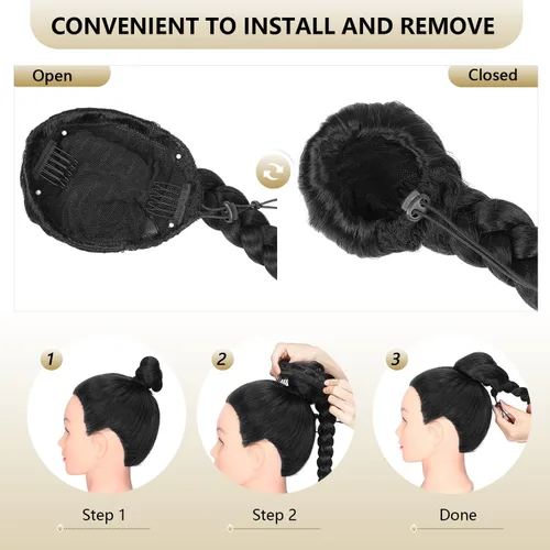 Vista 7 de WIGER Cola de caballo larga trenzada para mujeres negras de 34 pulgadas con cordón de ajuste, cola de caballo Yaki recta con clip, extensiones