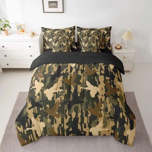Vista 49 de Feelyou Juego de edredón botancial de camuflaje con bandera estadounidense Negro Marrón Oscuro