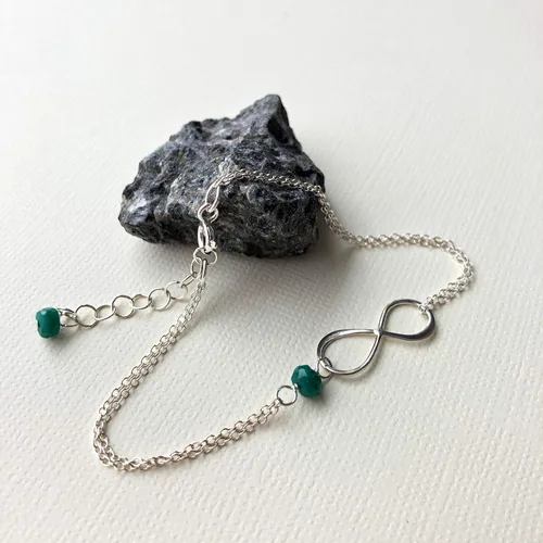 Vista 72 de Pulsera con dije de infinito con piedra natal, joyería hecha a mano, regalo para ella