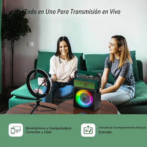 Vista 3 de JYX Sistema de altavoces PA Bluetooth con 2 micrófonos inalámbricos, máquina de karaoke retro de 60 W con luces LED, soporta grabación, entrada