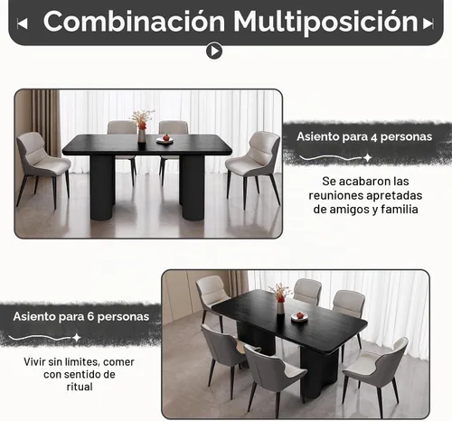 Vista 7 de Mesa de comedor rectangular moderna de 62.99 pulgadas para 4-6, mesa de cocina negra de mediados de siglo con patas onduladas y parte superior
