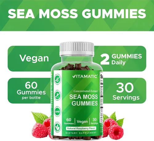 Vista 3 de Vitamatic Gomitas de musgo marino irlandés con vejiga y raíz de bardana, suplemento de extracto botánico, vegano, sin OMG, 60 unidades, paquete de 2