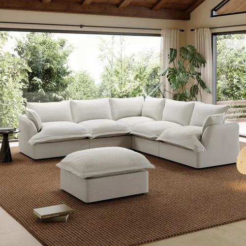 Vista 44 de Sofá modular de mezcla de lino para sala de estar, cómodo sofá modular con relleno de plumón, moderno sofá cama convertible con asiento profundo
