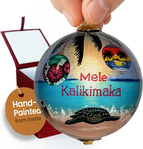 Vista 12 de Hawaiian Beach Life - Adorno hawaiano coleccionable de cristal pintado a mano con caja de regalo NB/H