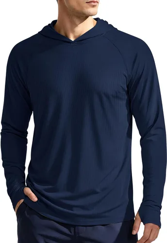 Vista 21 de KEFITEVD Sudadera con capucha de manga larga para hombre con protección solar UPF 50+ SPF de secado rápido Azur