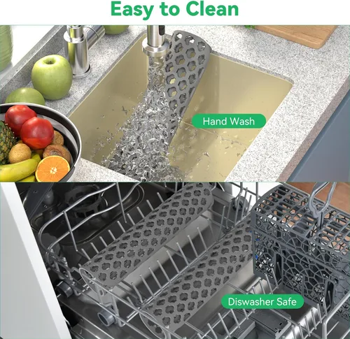 Vista 6 de TOOVEM - Tapete protector para fregadero de cocina, rejilla protectora de fregadero de 13.58 x 11.6 pulgadas, forro antideslizante resistente al