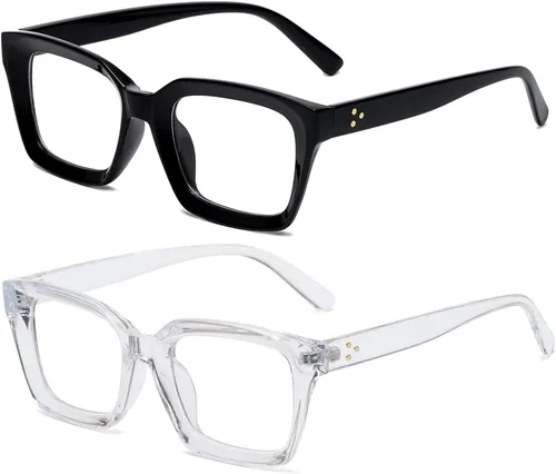Vista 19 de EYLRIM Classic Thick Square Frame Clear Lens Glasses for Women Men A93 Verde tortuga