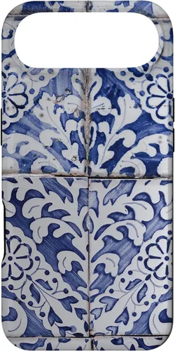 Vista 27 de Azulejos de patrón portugués - Funda azul y blanca floral para iPhone 17