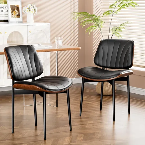Vista 30 de YaFiti Juego de 2 sillas de comedor, sillas de comedor y cocina modernas de mediados de siglo, sillas tapizadas de piel sintética con diamantes