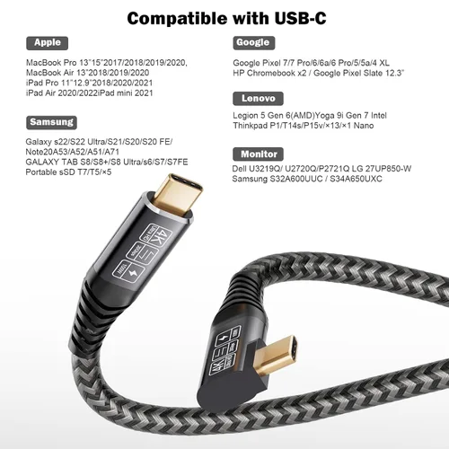 Vista 5 de Cable USB C a C 3.2 Gen 2 × 2 de 100 W/20 Gbps [6.6 pies/6.6 ft] Salida de video 4K de carga rápida compatible con Thunderbolt 3/4 para MacBook iPad