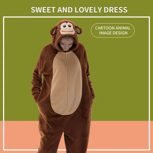 Vista 4 de COSUSKET Snug Fit Unisex Adult Onesie Pajamas, Flannel Cosplay Animal One Piece Halloween Costume Sleepwear Homewear