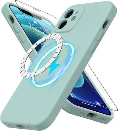 Vista 69 de DEENAKIN Funda magnética de silicona para iPhone 12 Pro con protector de pantalla, compatible con MagSafe, protección de cámara, funda protectora