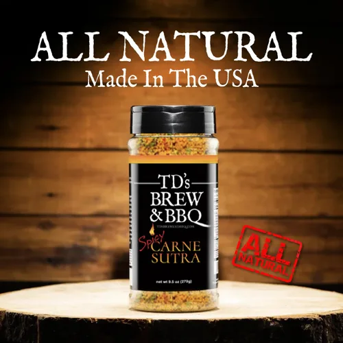 Vista 4 de TD's Brew & BBQ SPICY CARNE SUTRA Rub & Seasoning BBQ Rub Condimento picante para carne Masaje picante para carnes y verduras Masaje picante