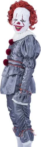 Vista 3 de Disfraz de payaso para adultos y niños, incluye una máscara y globos, el disfraz de payaso es un gran traje para los fanáticos., Gris
