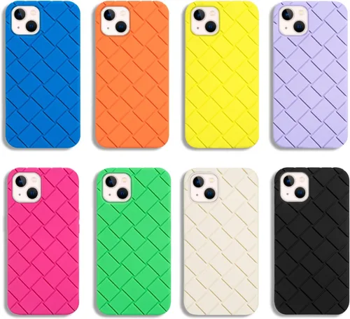 Vista 5 de bicol Funda para iPhone 13 con bonito diseño de celosía de rejilla, protector de pantalla de cristal, ajuste delgado, suave, a prueba de golpes Limón