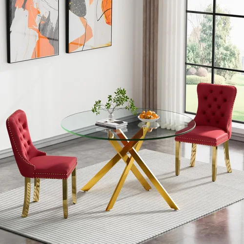 Vista 52 de Juego de mesa de comedor de cristal plateado moderno de 47 pulgadas para 2, juego de mesa de comedor de cocina redonda de 3 piezas con patas