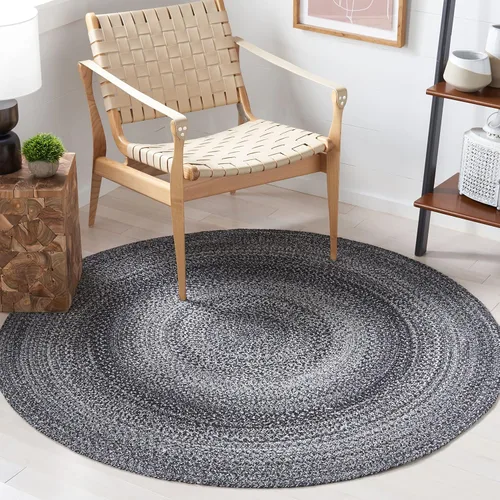 Vista 3 de SAFAVIEH Alfombra trenzada Collection – Alfombra redonda de 3 pies, color negro y marfil, casa de campo hecha a mano, ideal para zonas de alto