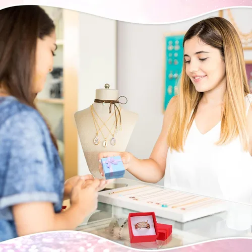 Vista 3 de 72 cajas de anillos de 1.6 x 1.6 pulgadas, caja de joyería de cartón duro con lazo de cinta, pequeñas cajas de regalo para pequeñas empresas