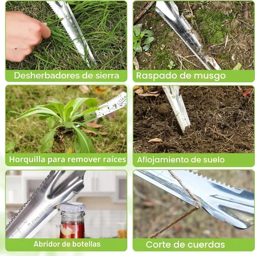 Vista 5 de WORKPRO Extractor de malezas manual, pala de jardín de acero inoxidable de 5 en 1 con mango suave, herramienta de jardinería para fácil remoción