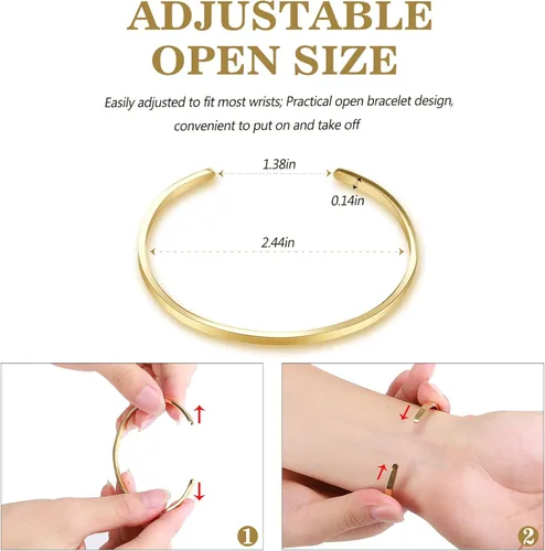 Vista 2 de Lolalet Pulsera fina abierta para novia esposa mamá chapada en oro rosa de 18 quilates pulseras ovaladas de amor acabado pulido liso joyería