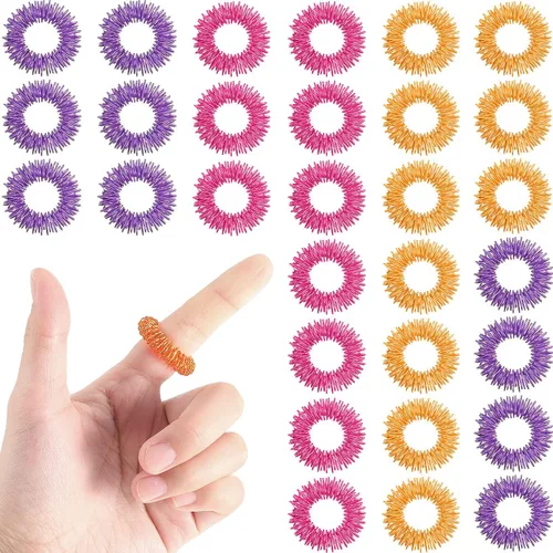 Vista 9 de Blulu 30 Piezas Anillos de Acupresión con Púas Anillos Sensoriales para Dedos Alivio del Estrés Masajeador Sensorial Fidget para Adolescentes