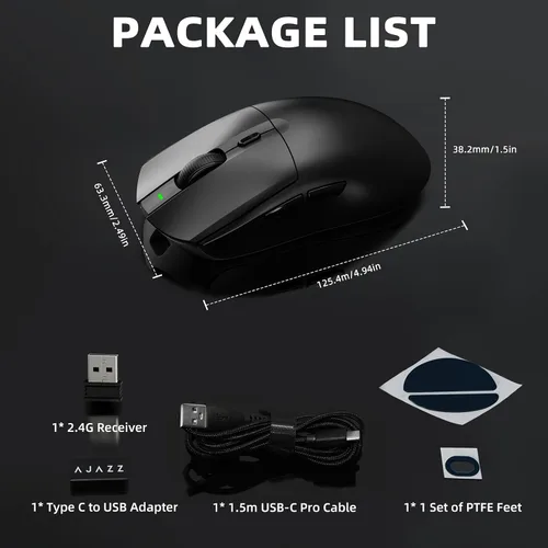 Vista 9 de MANBASNAKE AJAZZ AJ139 PRO - Mouse inalámbrico para juegos, mouse ligero para juegos de computadora con sensor PixArt PAW3395, 26,000 DPI, 6 botones