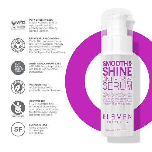 Vista 6 de ELEVEN AUSTRALIA Smooth & Shine - Suero antiencrespamiento – Productos para el cuidado del cabello antiencrespamiento para hombres y mujeres, domina