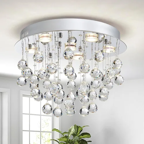 Vista 16 de Saint Mossi - Lámpara de araña de cristal K9 moderna de 9 luces, montaje empotrado, perfecto para comedor, baño, dormitorio, base de bombilla E12