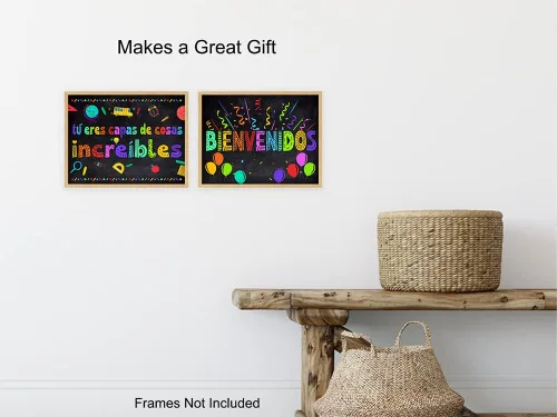 Vista 5 de Arte y decoración de pared para el aula, suministros para profesores, juego de póster motivacional educativo inspirador positivo para niños latinos