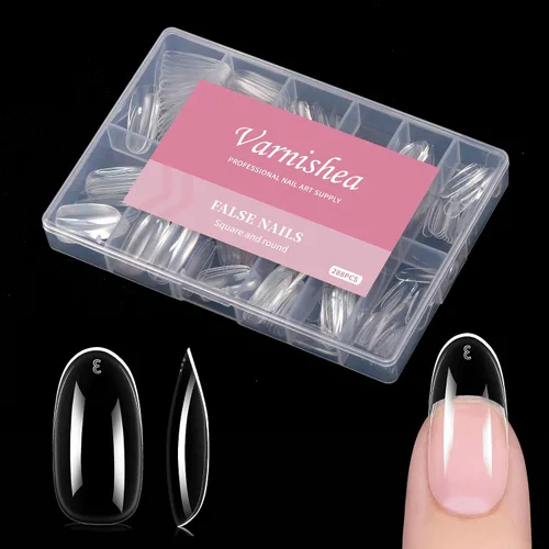 Vista 7 de 504 puntas de uñas medianas de almendra, 12 tamaños, calcomanías de gel suave pre-grabadas de cobertura completa, uñas postizas transparentes a