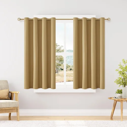 Vista 64 de ChrisDowa Cortinas 100% Opacas de Abedul Sólido de 45 Pulgadas de Largo, 2 Paneles para Dormitorio y Sala de Estar, Estilo Granja Oscurecedoras