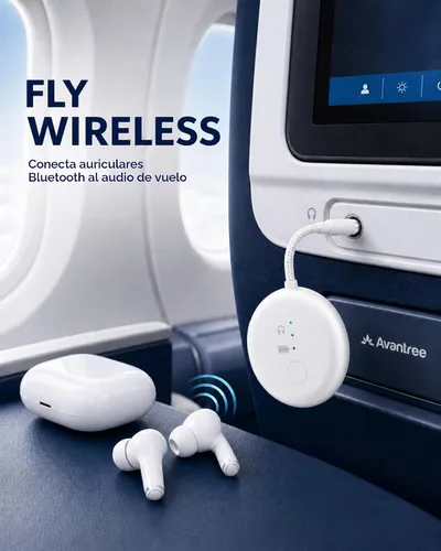 Vista 2 de Avantree SoundJet R1 - Adaptador Bluetooth de avión de 25 horas para todos los AirPods (Pro/Max) con chipset Qualcomm y aptX Adaptive, transmisor