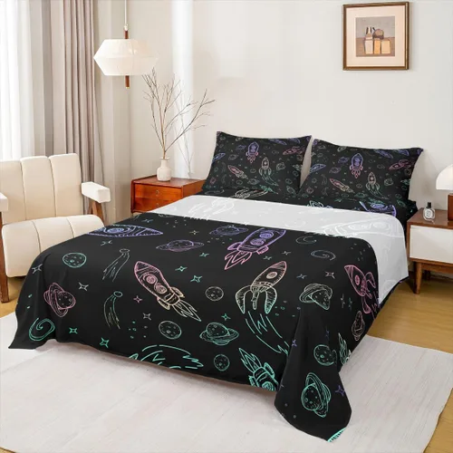 Vista 8 de Erosebridal Juego de sábanas tamaño individual con estampado de luna, diseño de flores de loto, color morado degradado, juego de sábanas orientales