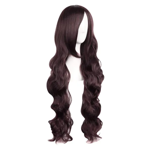 Vista 2 de MapofBeauty - Peluca de pelo largo y rizado ideal para disfraz, de 32 pulgadas (80 cm) color castaño oscuro.