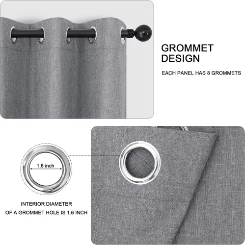 Vista 4 de Cortinas opacas cortas de lino pequeñas de 54 pulgadas de largo, juego de 2 paneles para dormitorio, sala de estar, con ojales, 100% opacas de lino