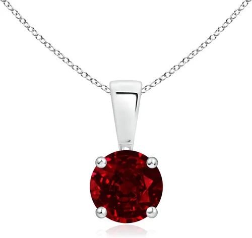 Vista 13 de Angara Round Ruby Solitaire Necklace in Sterling Silver A-Good