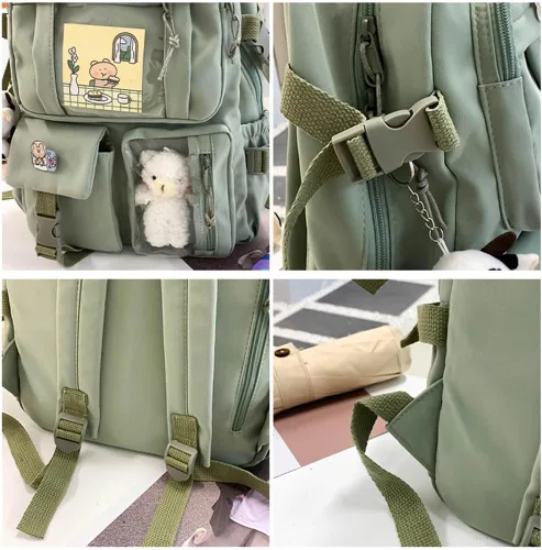 Vista 4 de Yoaujeo Mochila Kawaii con pin Kawaii y accesorios, bonita mochila estética para adolescentes, niñas, estudiantes, escuela, Blanco
