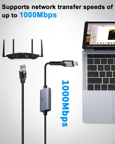 Vista 3 de Duttek Cable Gigabit USB C a Ethernet de 10 pies, cable RJ45 a USB C de hasta 1000/100/10 Mbps Cable de red LAN Ethernet compatible con Thunderbolt
