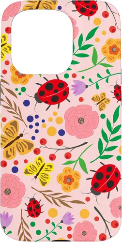 Vista 14 de iPhone 16 Cute Ladybugs Flowers Pink Pattern Bouquet Lover Cell Phone Case