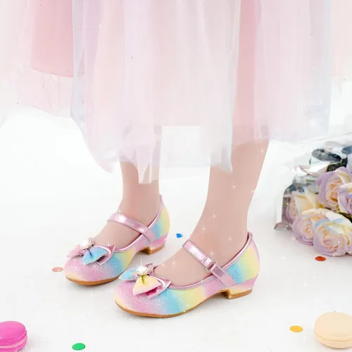 Vista 2 de Furdeour Girls Dress Shoes Mary Jane Wedding Flower Bridesmaids Heels Glitter Princess Shoes for Kids Toddler