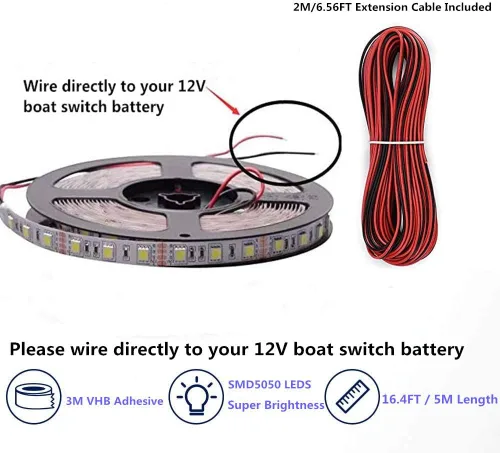 Vista 2 de Tiras de luz LED para pontón, luces LED marinas impermeables de 12V 5M/16.4FT para interior de barco, luz de cubierta de barco para pesca nocturna