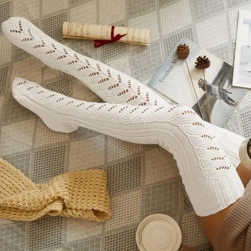 Vista 5 de Pcavin Calcetines altos hasta el muslo para mujer, calcetines de punto trenzado por encima de la rodilla, calentadores de piernas largos y cálidos