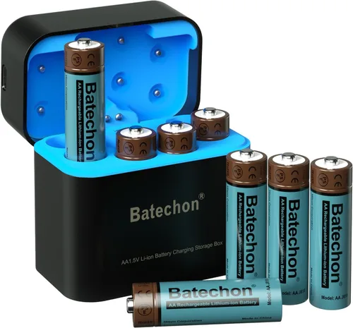Vista 10 de 2 baterías de litio recargables AA, batería AA de 1.5 V 3700 mWh, recargable, compatible con cámara de rastro y controlador de juego, etc.
