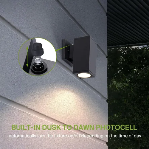 Vista 5 de ASD Lámpara de pared LED cuadrada de 1 luz para exteriores del anochecer al amanecer, 9 W, 1000 lúmenes, 3000 K-5000 K, 120 V, cilíndrica hacia