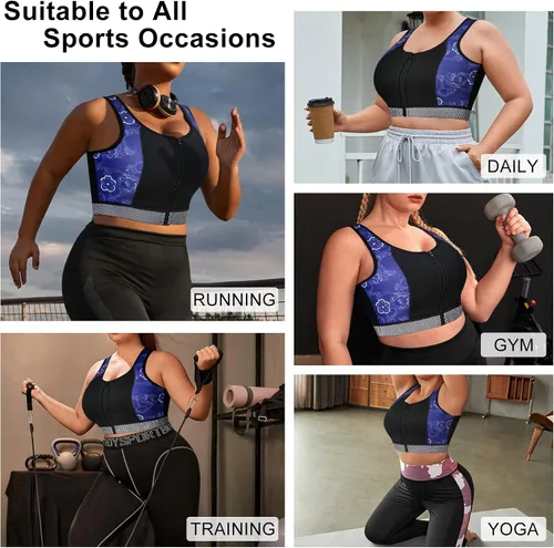 Vista 4 de CtriLady Sujetador deportivo de entrenamiento de alto impacto con copa completa con cremallera frontal sin varillas para mujer fitness
