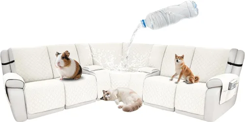 Vista 38 de Fundas impermeables para sofá reclinable seccional en forma de L, 7 piezas, antideslizantes, lavables, juego de fundas reclinables para mascotas