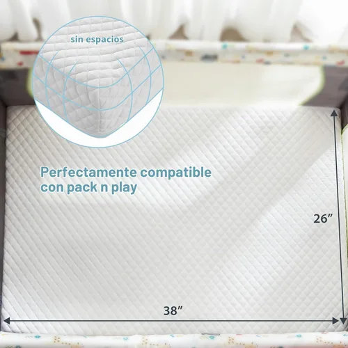 Vista 2 de LILNAP Colchón Pack and Play Impermeable de 3 Pulgadas, Colchón de Espuma Viscoelástica de 38"x26"x3" Pack N Play con Funda Transpirable