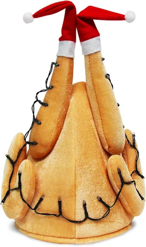 Vista 2 de Evaliana Gorro de pavo unisex con luz de baquetas de Navidad, disfraz de Acción de Gracias