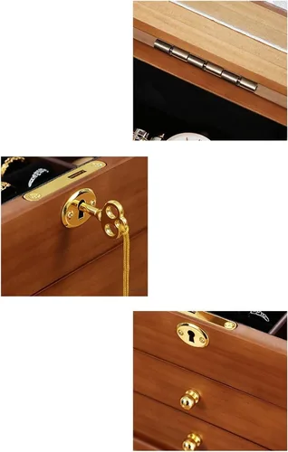 Vista 3 de MUSUMI Joyero extra grande de madera maciza, caja de joyería de madera maciza, caja de almacenamiento de regalo, organizador con cerradura